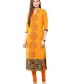 Mustard Printed Cotton Straight Kurti