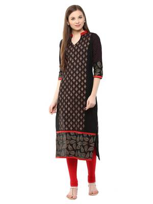Black Printed Cotton Straight Kurti 1