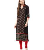 Black Printed Cotton Straight Kurti