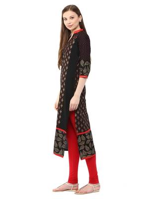 Black Printed Cotton Straight Kurti 2