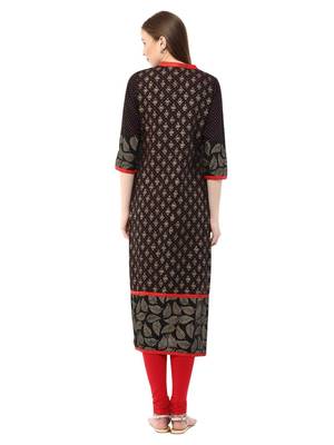 Black Printed Cotton Straight Kurti 3