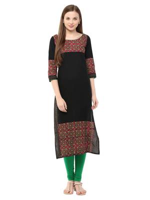 Black Printed Cotton Straight Kurti 1