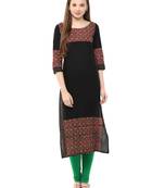 Black Printed Cotton Straight Kurti
