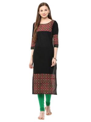 Black Printed Cotton Straight Kurti 2