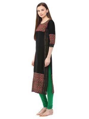 Black Printed Cotton Straight Kurti 3