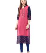 Pink Printed Cotton Straight Kurti