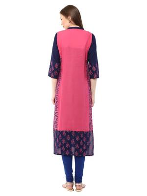 Pink Printed Cotton Straight Kurti 2