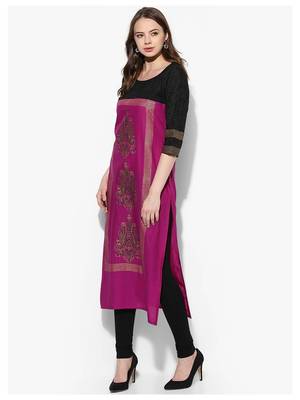 Purple Printed Cotton Straight Kurti 1