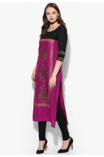 Purple Printed Cotton Straight Kurti