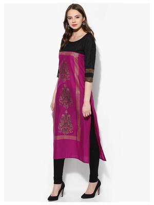 Purple Printed Cotton Straight Kurti 2
