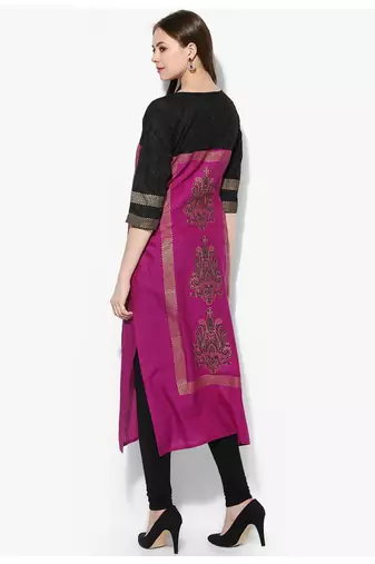 Purple Printed Cotton Straight Kurti