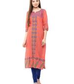 Pink Printed Cotton Straight Kurti