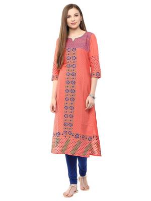 Pink Printed Cotton Straight Kurti 2