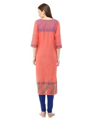 Pink Printed Cotton Straight Kurti 3