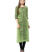 Green Printed Cotton Straight Kurti