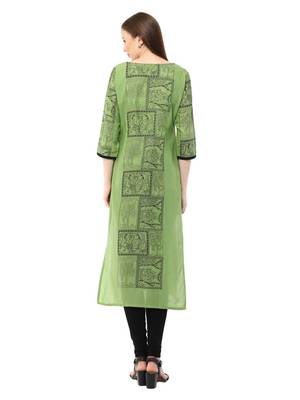 Green Printed Cotton Straight Kurti 3