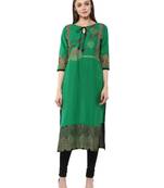 Green Printed Cotton Straight Kurti