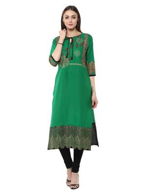 Green Printed Cotton Straight Kurti 2