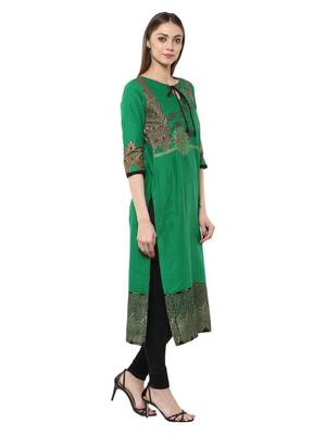 Green Printed Cotton Straight Kurti 3