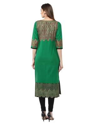 Green Printed Cotton Straight Kurti 4