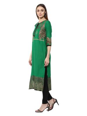 Green Printed Cotton Straight Kurti 5