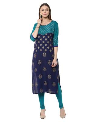 Indigo Printed Cotton Straight Kurti 1