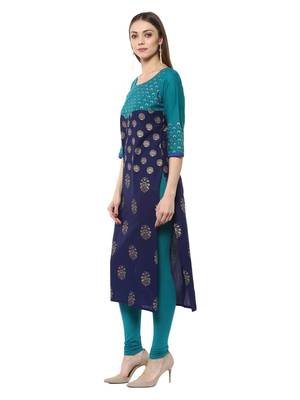 Indigo Printed Cotton Straight Kurti 2