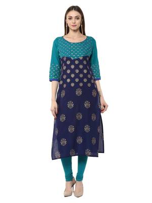 Indigo Printed Cotton Straight Kurti 3