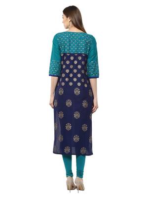 Indigo Printed Cotton Straight Kurti 5