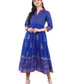 Blue Printed Cotton Anarkali ANARKALI Kurti