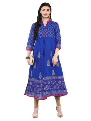 Blue Printed Cotton Anarkali ANARKALI Kurti 2