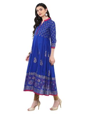 Blue Printed Cotton Anarkali ANARKALI Kurti 3