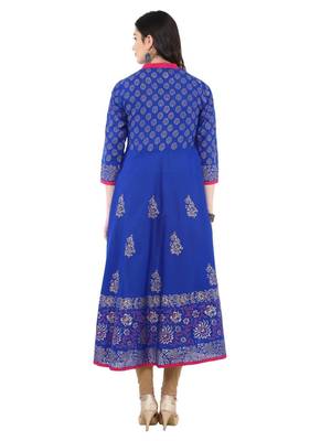 Blue Printed Cotton Anarkali ANARKALI Kurti 4