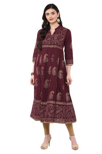 Violet Printed Cotton Anarkali ANARKALI Kurti