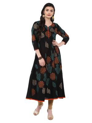 Black Printed Cotton Anarkali ANARKALI Kurti 1