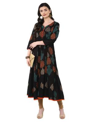 Black Printed Cotton Anarkali ANARKALI Kurti 2