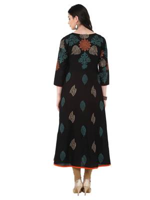 Black Printed Cotton Anarkali ANARKALI Kurti 3