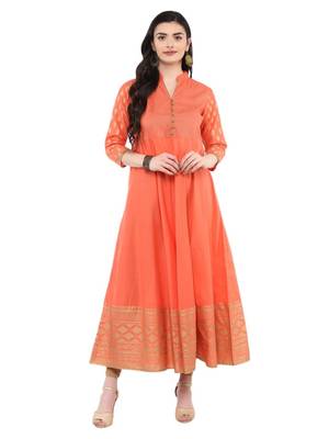 Pink Printed Cotton Anarkali ANARKALI Kurti 1