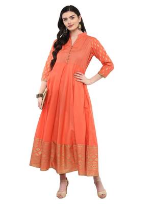 Pink Printed Cotton Anarkali ANARKALI Kurti 2