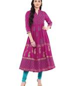 Magenta Printed Cotton Anarkali ANARKALI Kurti
