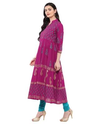 Magenta Printed Cotton Anarkali ANARKALI Kurti 3