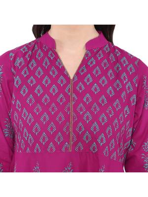Magenta Printed Cotton Anarkali ANARKALI Kurti 4