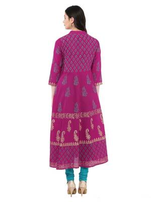 Magenta Printed Cotton Anarkali ANARKALI Kurti 5
