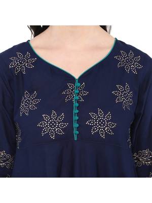 Navy Blue Printed Cotton Anarkali ANARKALI Kurti 4