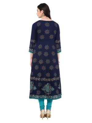 Navy Blue Printed Cotton Anarkali ANARKALI Kurti 5