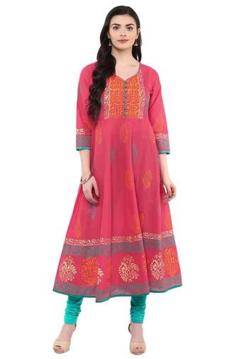Pink Printed Cotton Anarkali ANARKALI Kurti