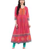 Pink Printed Cotton Anarkali ANARKALI Kurti