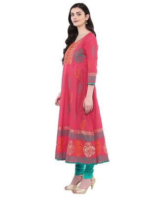 Pink Printed Cotton Anarkali ANARKALI Kurti 3