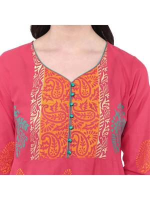 Pink Printed Cotton Anarkali ANARKALI Kurti 4