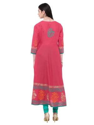 Pink Printed Cotton Anarkali ANARKALI Kurti 5